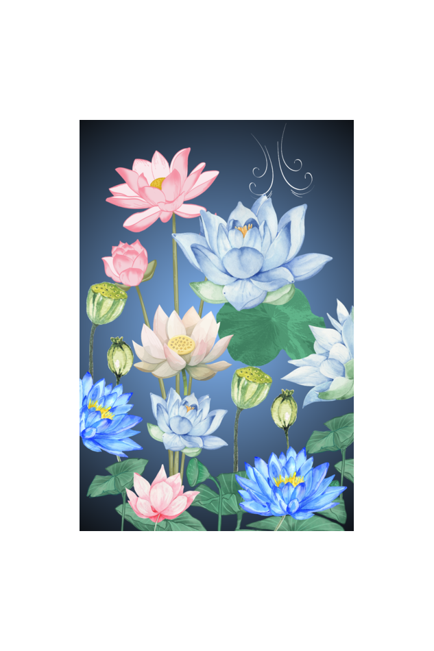 9 Lotus Painting for Prosperity and Peace 8x12in Canvas Print