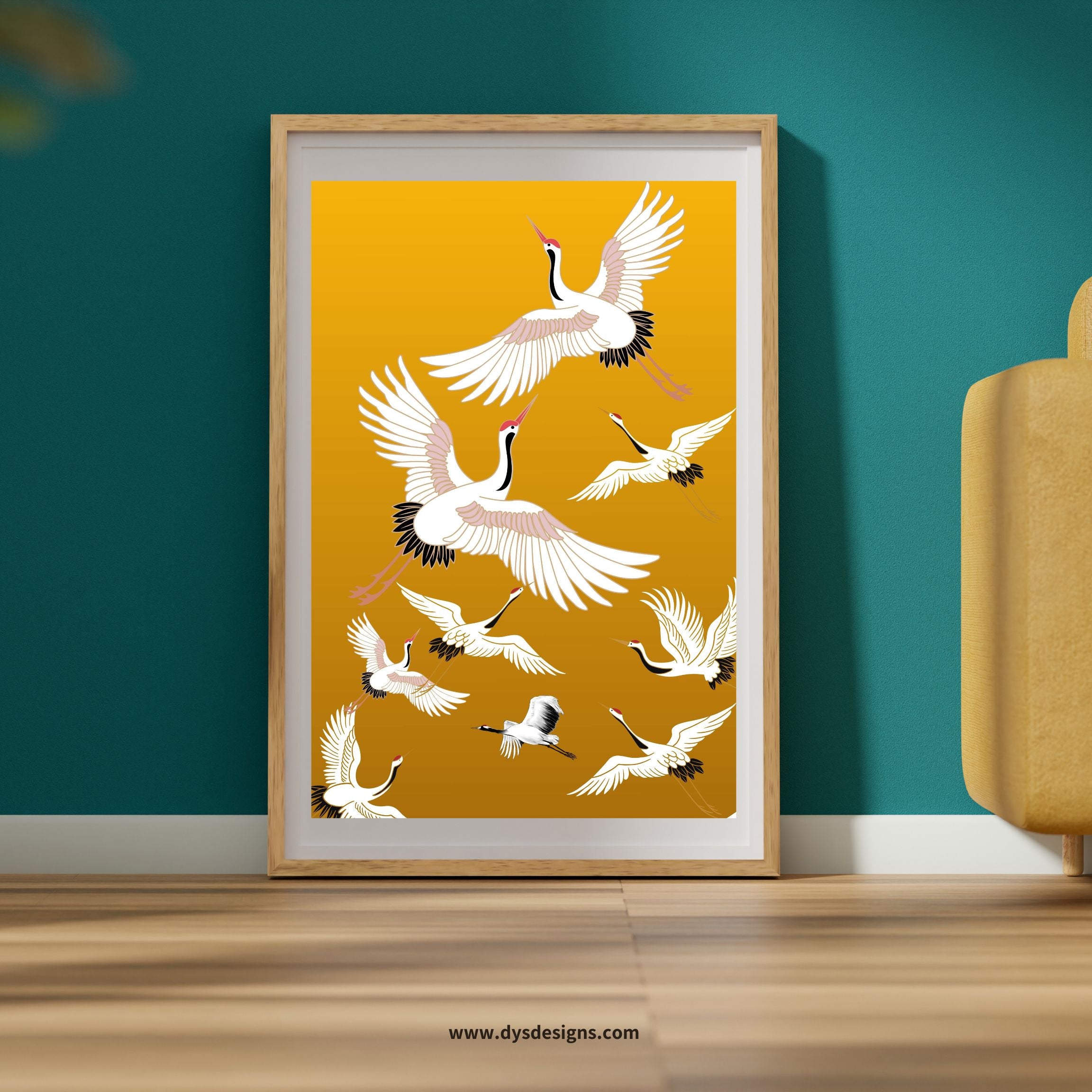 9 Crane Prosperity Japanese Art Canvas Print 8x12in