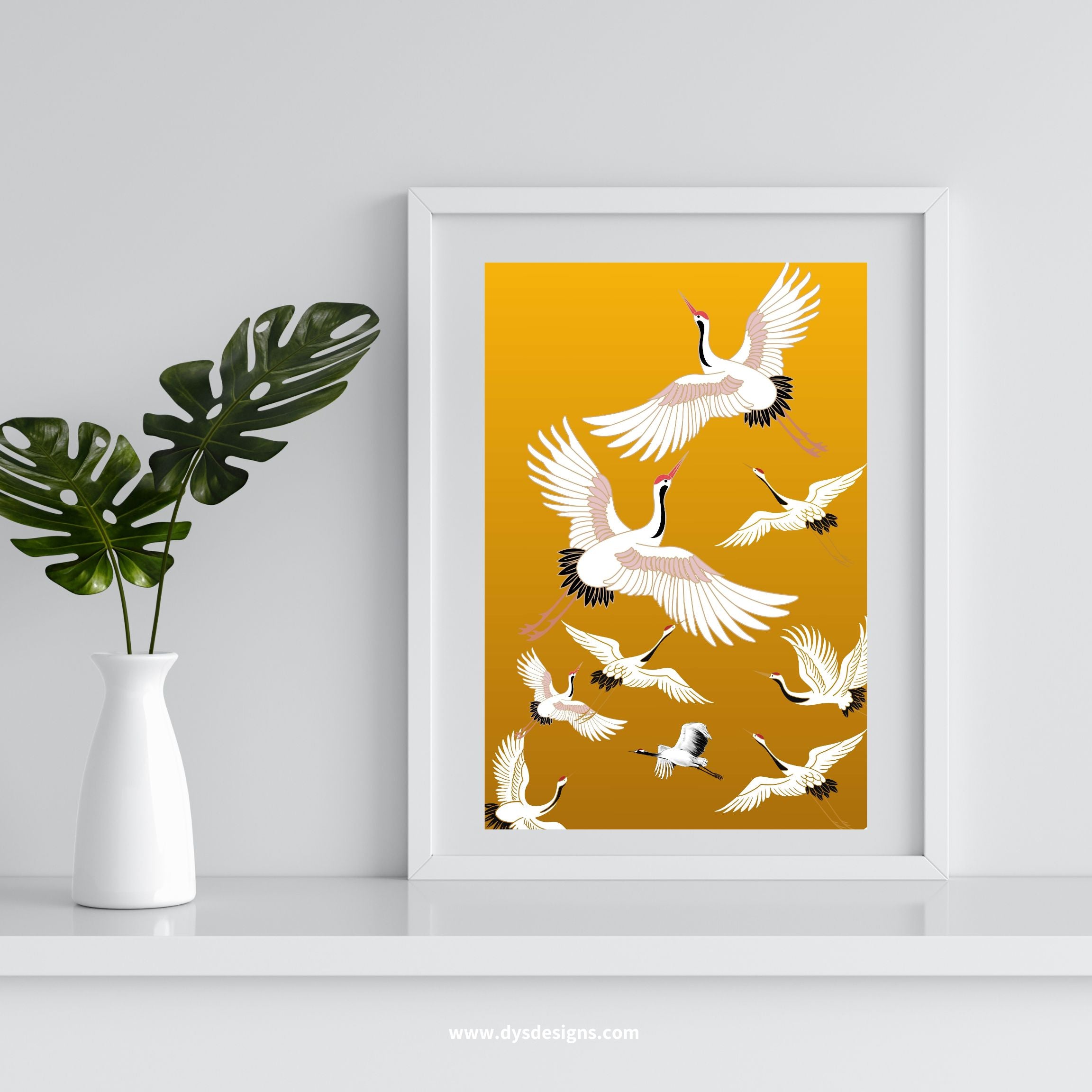 9 Crane Prosperity Japanese Art Canvas Print 8x12in