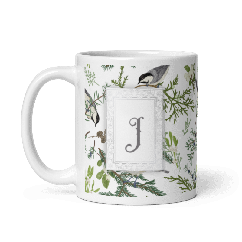 Silver Monogram Bird Love Gift Mug