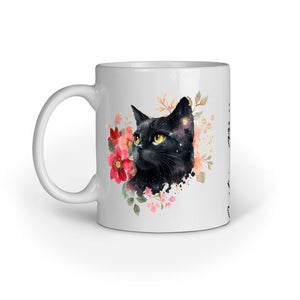 Black Cat Flower Mug