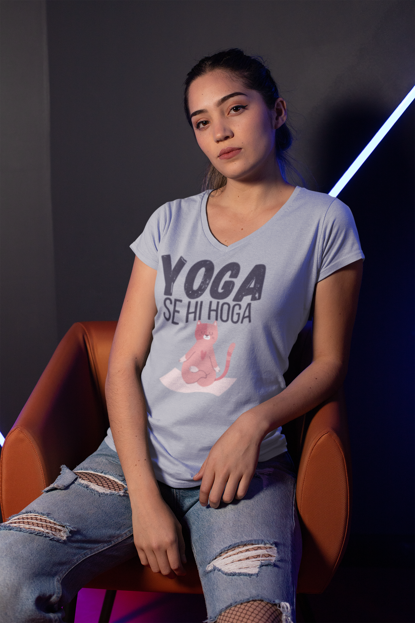 Yoga Se Hi Hoga Tshirt For Cat Lovers | Gym Tshirt V Neck