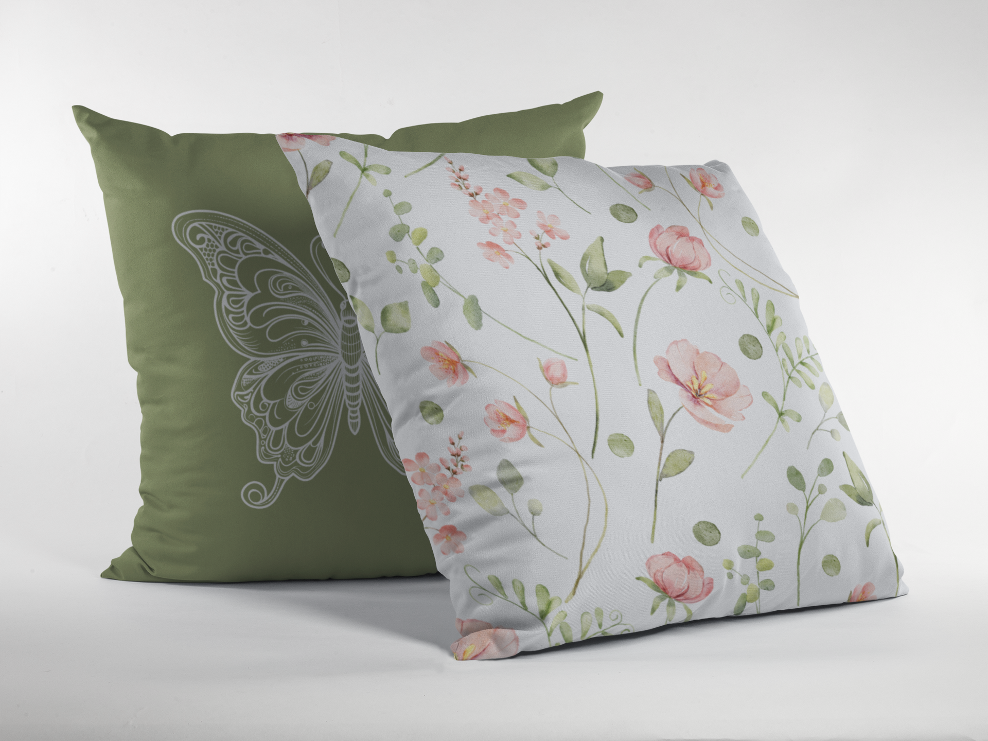 Pink Green Floral Set Cushion Cover