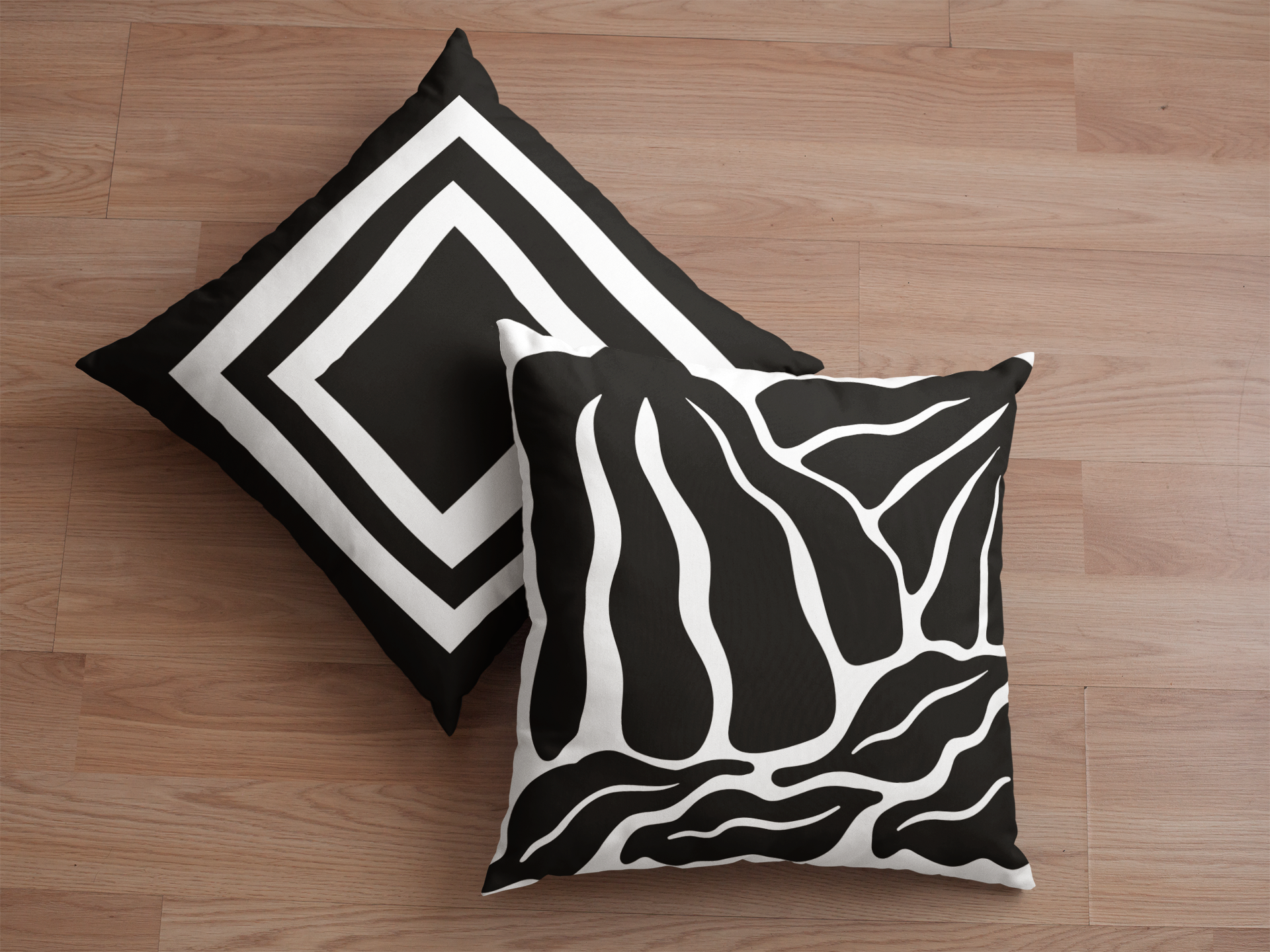 Black Floral Geometric Set of 2 Combo Cushions